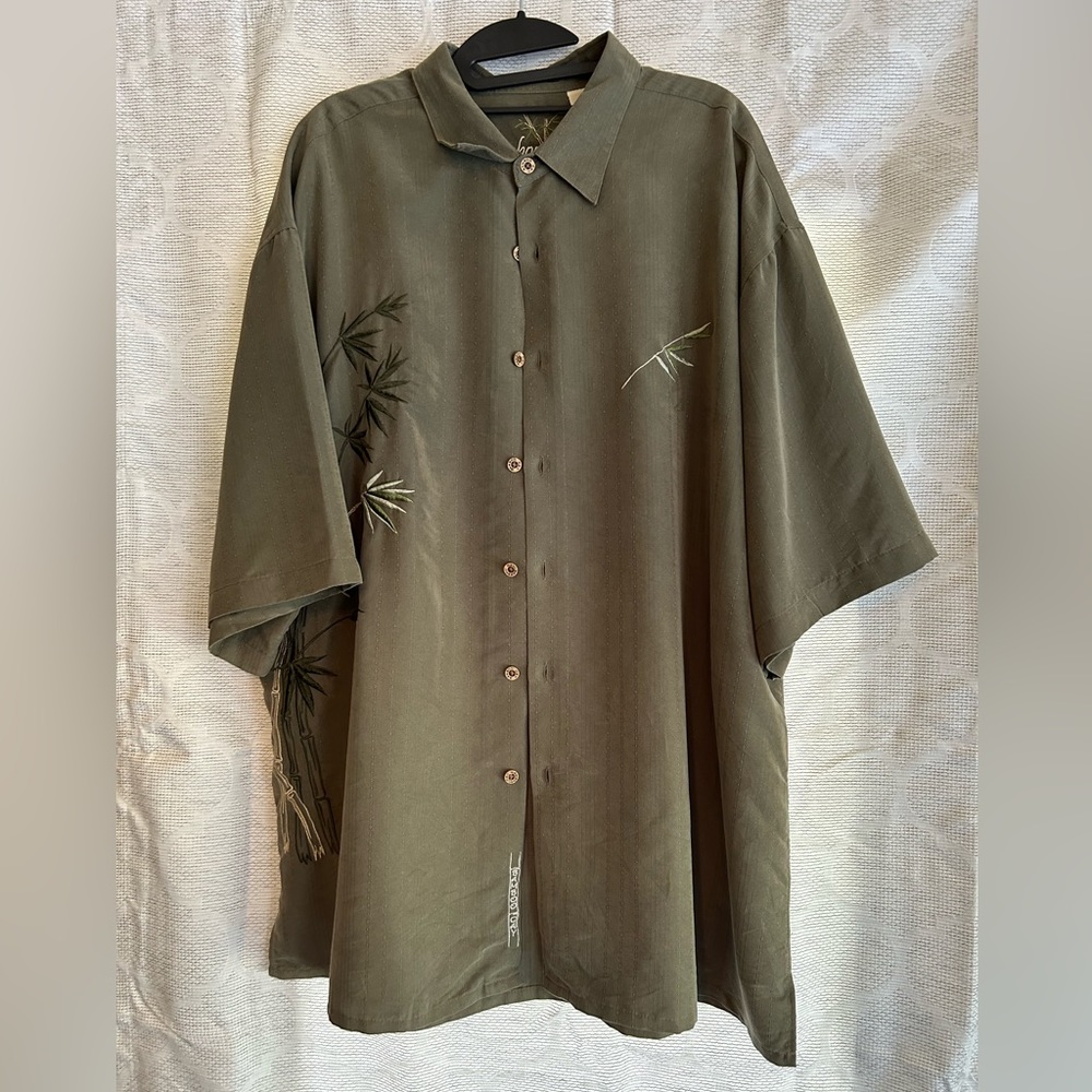 Bamboo Cay embroidered button down shirt - olive green, Size XXL